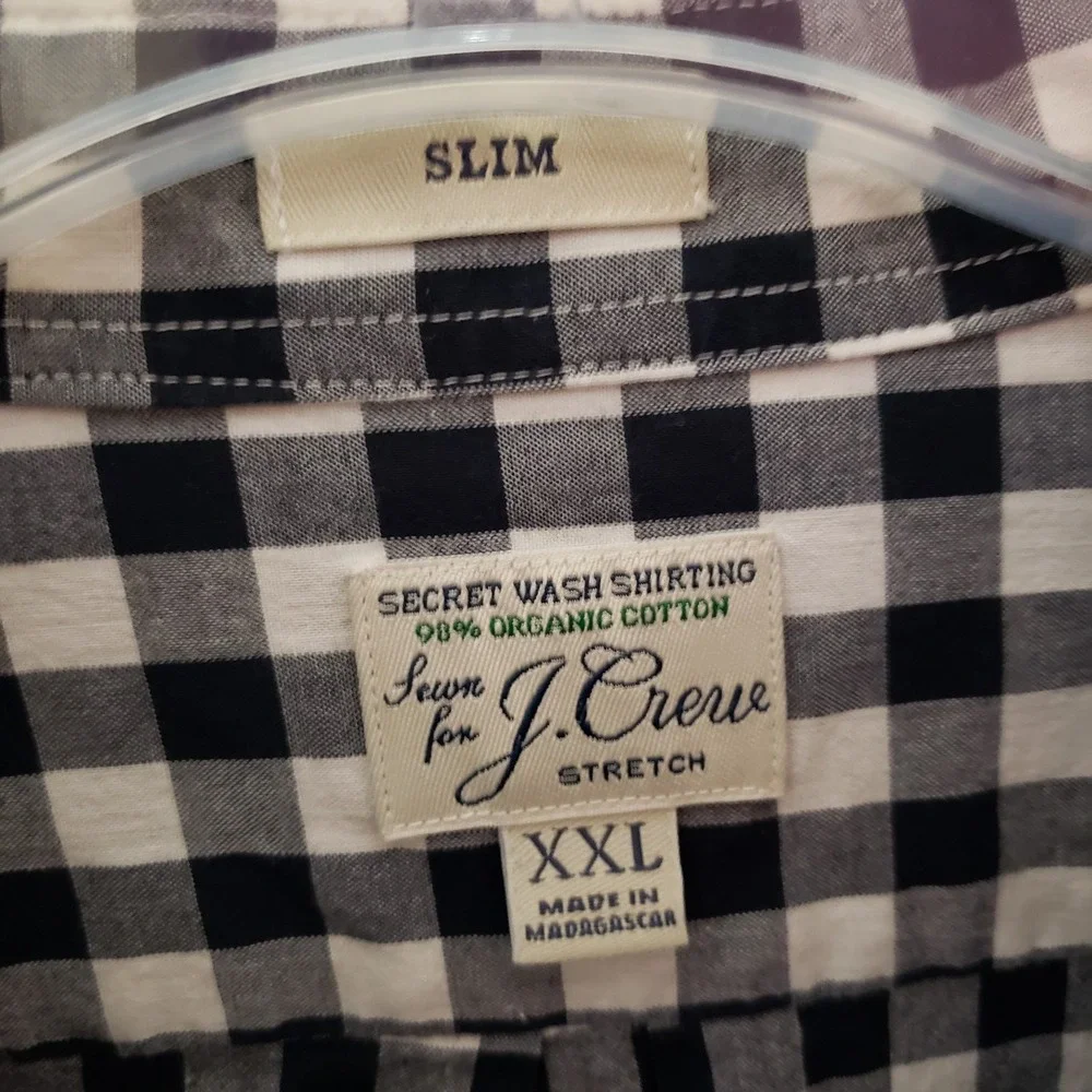 J Crew XXL Men's Button Shirt Black White Plaid Long Sleeve Secret Wash Slim Fit